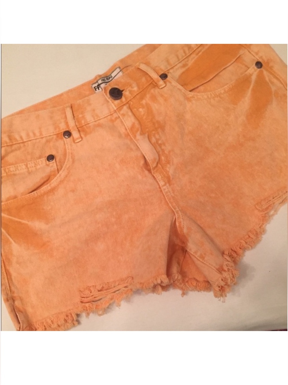 Free People 🧡🧡🧡 Distressed Orange Denim Shorts - 27